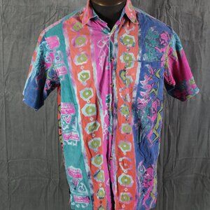 Vintage Button Down Shirt - Tribal Tie Dye by Peppermint Bay - Men's Large